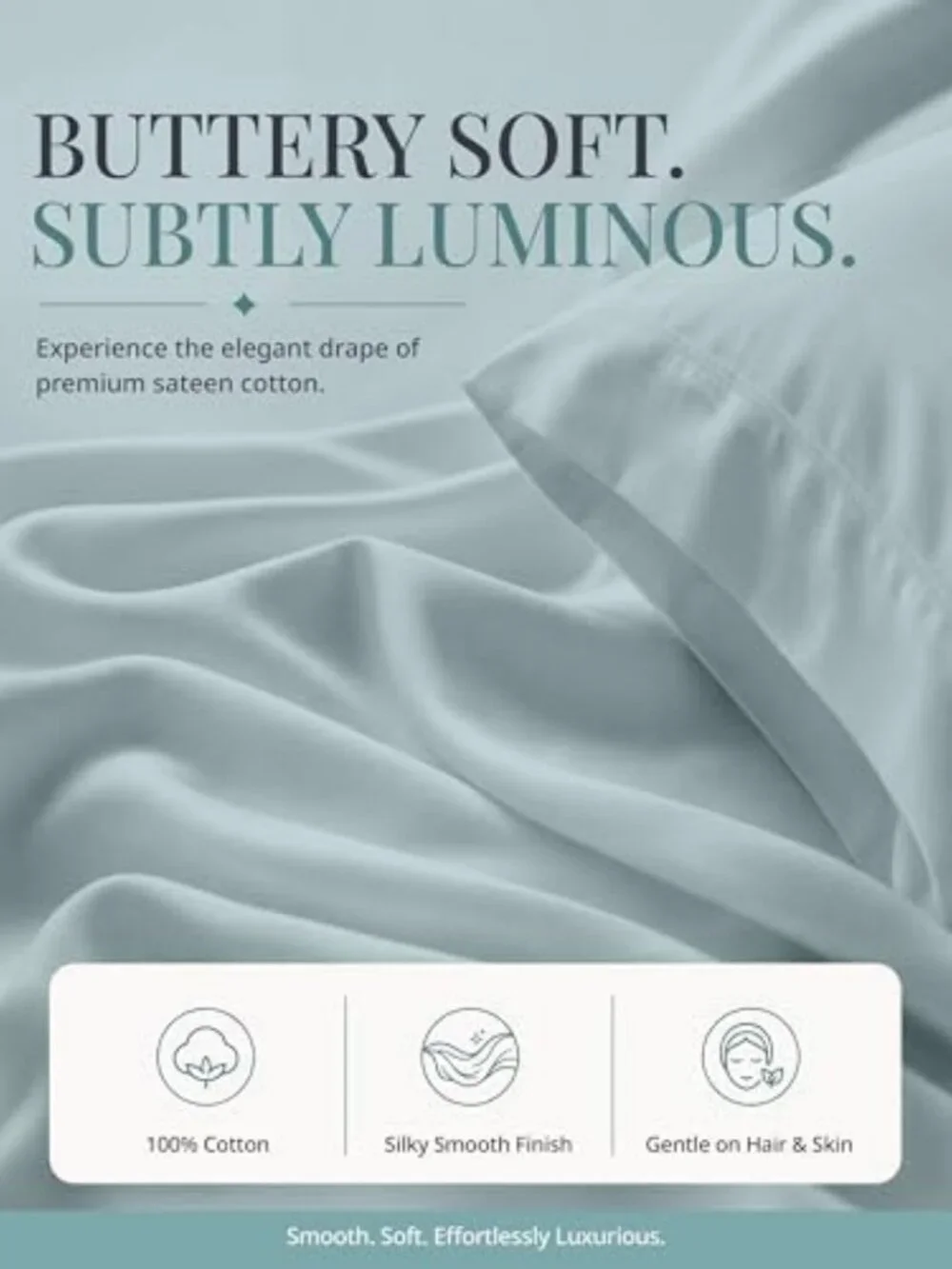 Silky Smooth 450TC Full Cotton Sheets Set - Soft Sateen Weave, French Blue